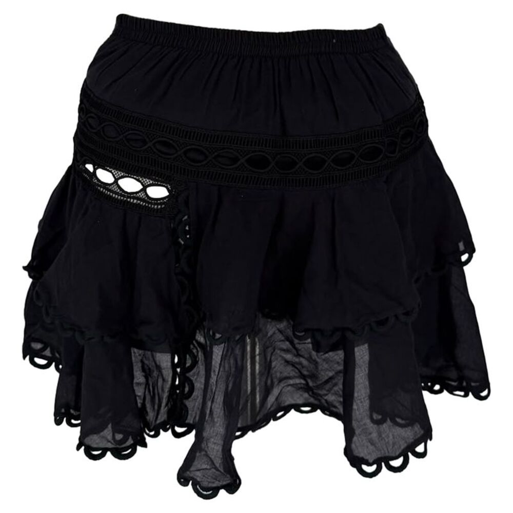 Charo Ruiz Lace-Trimmed Mini Skirt in Black Cotton